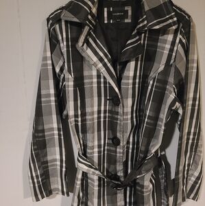 Colebrook Plaid Trench Coat - Black and White